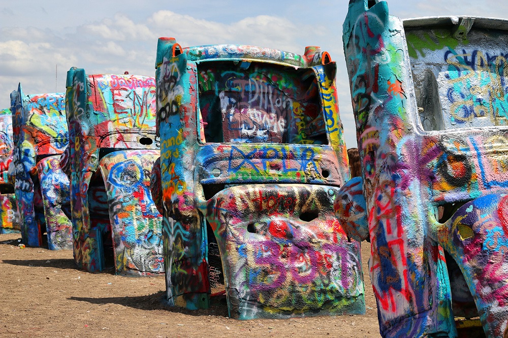 The world-famous Cadillac Ranch in Amarillo, Texas, USA